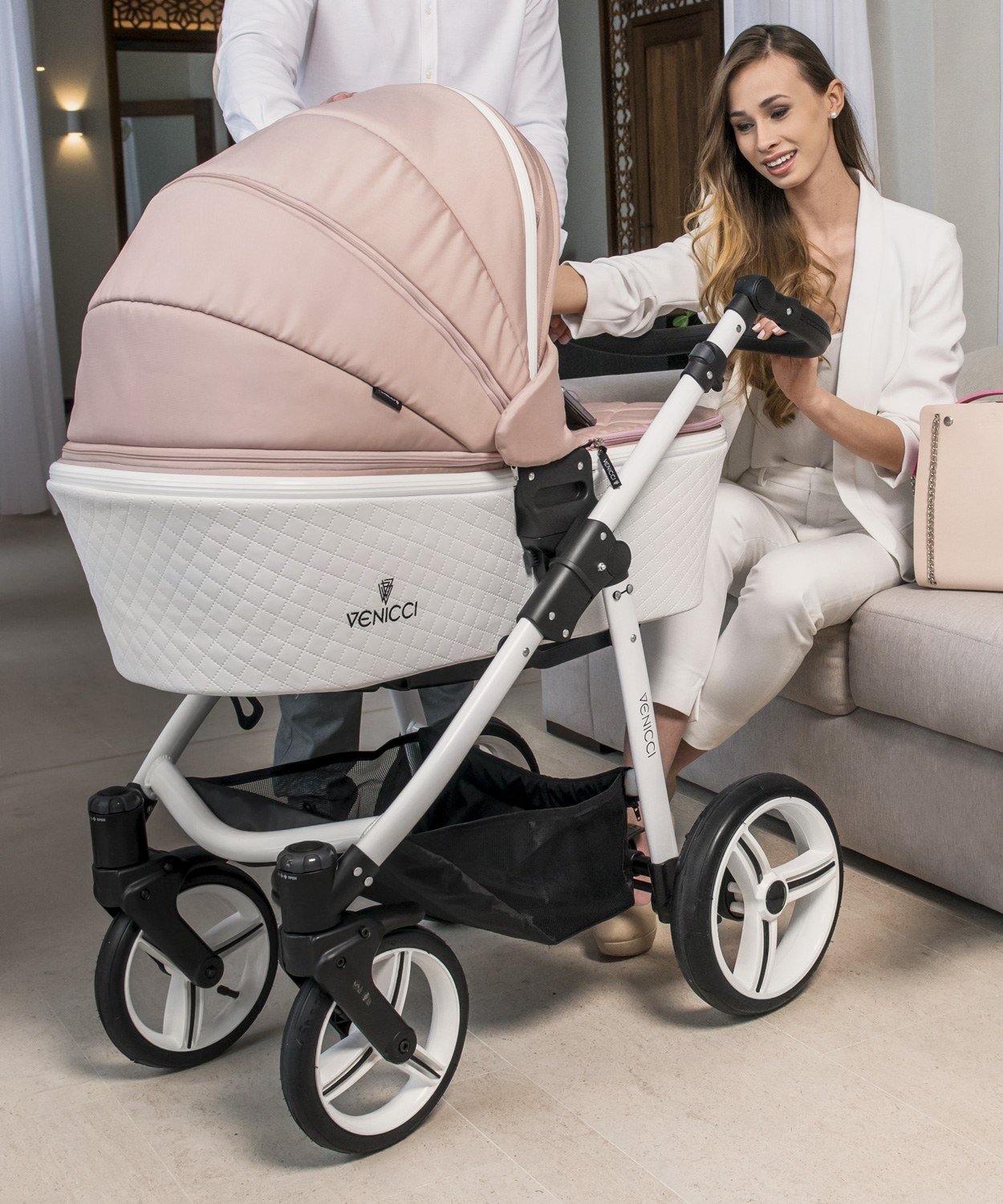 rose gold and pink pram