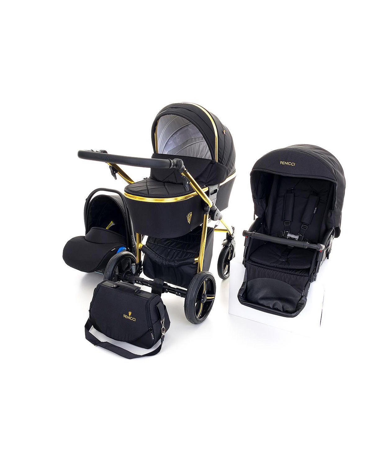 black and gold venicci pram