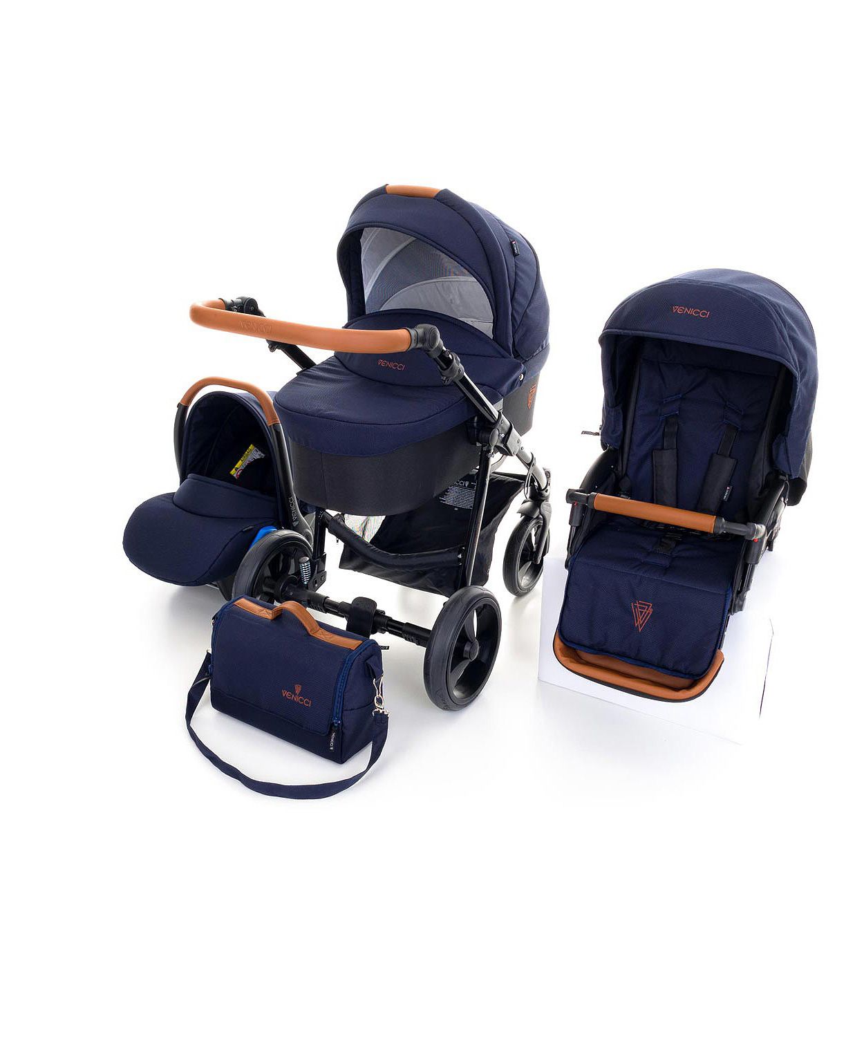 navy and tan pram