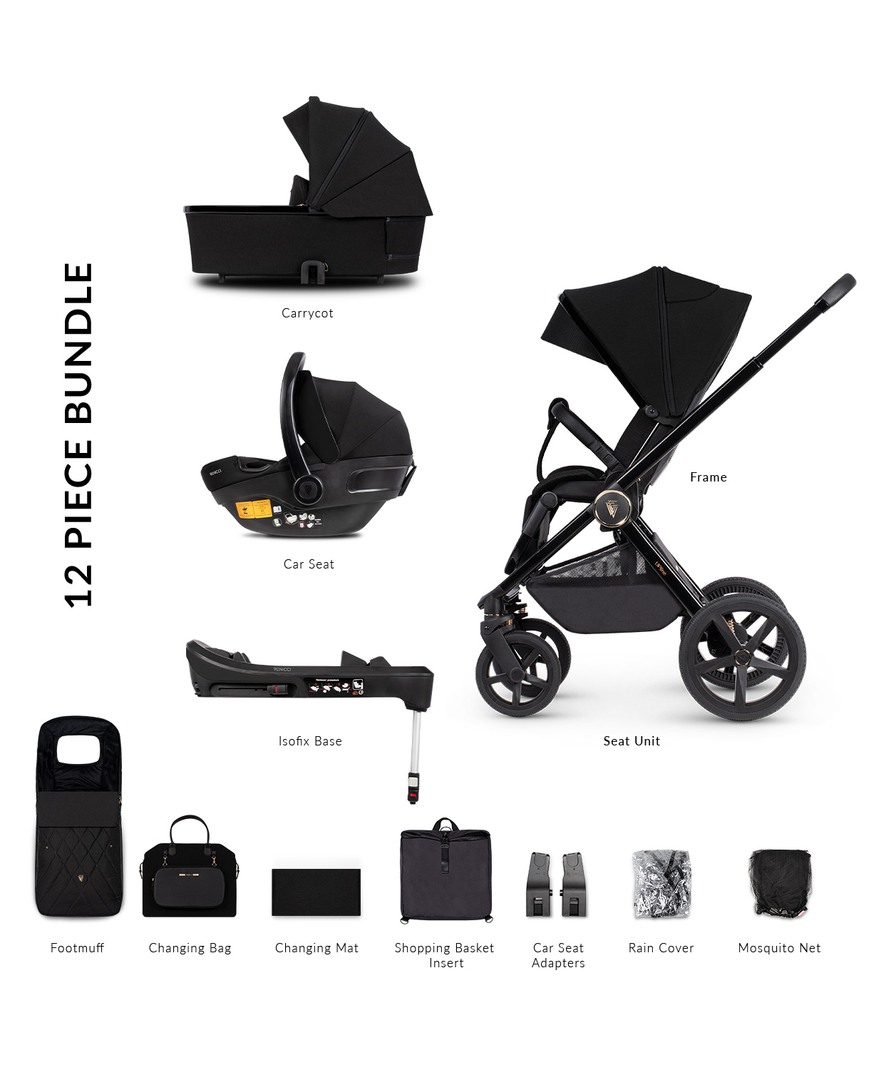 Black and gold venicci pram shop